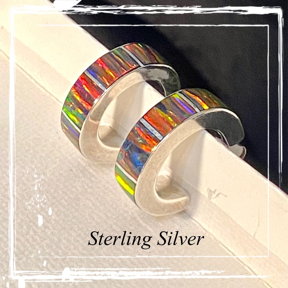Fire Red Opal Sterling Silver Hoop Post Earrings 950 - Taxco, Mexico